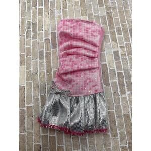 Barbie Pink & Silver Sequin Strapless Doll Dress Ruched Top Ruffle Skirt